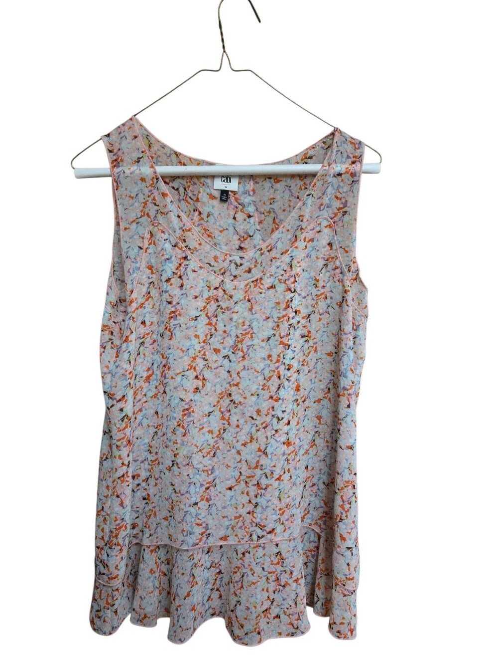 Cabi floral floral chiffon double layer tank top XS